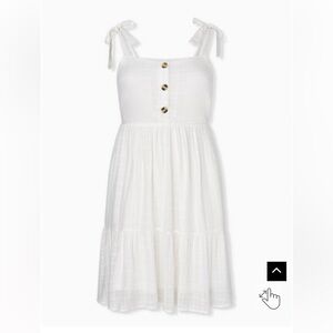 TORRID Ivory Textured Button Shirred Hem Babydoll Skater Dress